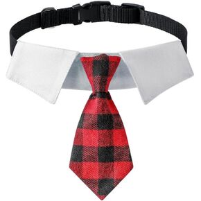 Adjustable Pet Boy Dog Collar Suitable for Small Medium Large Dog Wedding, Birthday Dog Tie (Medium, Red/Black Plaid)