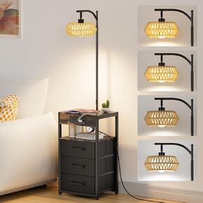 Floor Lamp with Table, End Table Lamp with Charging Station (USB & AC Port), Side Table with Lamp for Living Room, Nightstand with 3 Drawers, Dimmer & 4 Color Temperature
