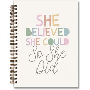 Positive Boho Rainbow Spiral Notebook,She Believed She Could So She Did,Inspirational Gifts for Women Teen Girls,Hardcover College Ruled Spiral Notebook Journal for Work School Student Teacher