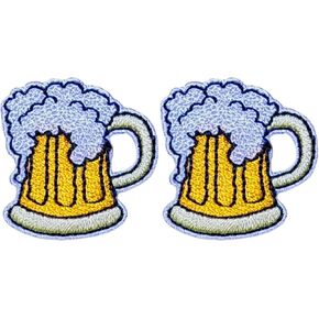 Set 2 of Small Mini Tiny Cute Beer Glass Sign Decal Decorative Repair Jacket T-Shirt Bags DIY Applique Sew Iron on Embroidered Patches - Orange (BEER-OR-MINI02)