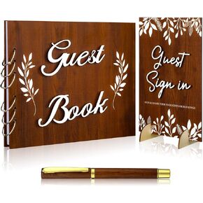 3 Pcs 3D Wooden Guest Book Wedding Reception Sign in Photo Album with Table Sign Pens Engagement Guestbook Rustic Wedding Supplies for Wedding Baby Shower Graduation Party
