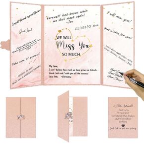 DARUNAXY Rose Gold Farewell Party Decorations for Women, We Will Miss You Very Much Alternative Signature Guest Book Going Away Gifts Signing Card Board for Retirement Graduation Party Supplies