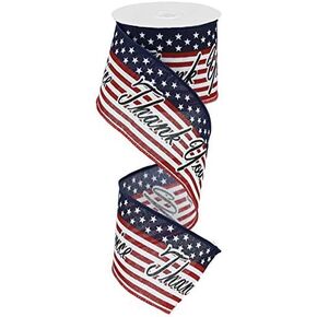 Stars & Stripes Thank You for Your Service Wired Edge Ribbon - 2.5" x 10 Yards (Canvas)