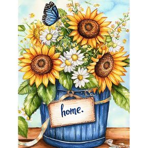 MISCER Sunflowers Diamond Art Kits for Adults, Butterflys Diamond Painting Kits for Beginners, 5D Full Drill Round Paint with Diamonds Pictures, Gem Art Painting DIY Crafts Kit Decor 12x16inch