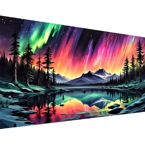 Ekuxom 5D Large Diamond Painting Kits, Aurora Large Diamond Art Kits for Adults, DIY Glow Dimand Art Paintings Aurora Full Drill Northern Lights Gem Art Home Wall Decor 27.6x15.8in