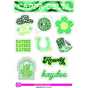 ورقة ملصقات Kappa Delta - ملصقات ناديات الفينيل الغربية مع تصميمات مرخصة رسميًا ، لاصق قابل للإزالة ، 10 ملصقات لكل ورقة ، بواسطة متجر نادي نسائي