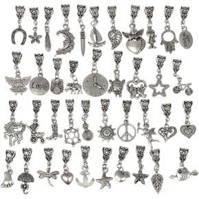 RUBYCA Tibetan Silver Color Connectors Bails Beads with Pendant fit Charm Bracelet Mix Styles