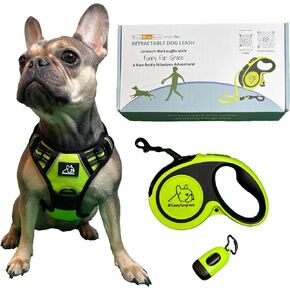 Funny Fur Grace - Neon Green 3-in-1 Comfort Fit Adventure Dog Walking Set: Adjustable Escape-Proof Harness,16ft Retractable Leash with Anti-Slip Handle, Pup Bags, for Dogs #funnyfurgrace