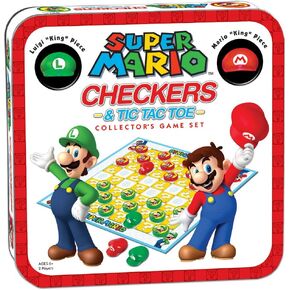 Super Mario Checkers & Tic-Tac-Toe Collector's Game Set | Featuring Super Mario Bros - Mario & Luigi | Collectible Checkers and TicTacToe Perfect for Mario Fans