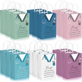 Woanger 50 Pieces Nurse Appreciation Gift Bag Bulk Nursing CNA Week Gift Treat Goodie Favor Paper Bag with Handle for Student Assistant Birthday Graduation Party Supplies, 5 Colors