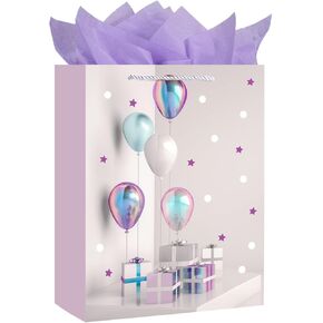 LUCKY AID 13" Birthday Gift Bag with Handle and Tissue Paper, Gift Bag for Boys, Girls, Women and Men’s Birthday Party, Baby Shower, Christmas Party Supplies(Purple)