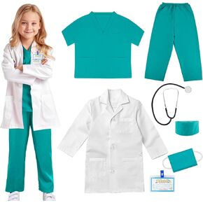 Doctor Scrubs Costume for Kids With Stethoscope Lab Coat Career Day Costume Doctor Dress Up For Boys Girls 3-12