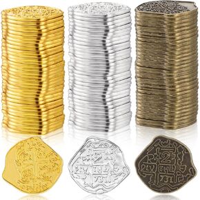 Hanaive 50 Pcs Metal Pirate Coins Spanish Doubloon Replicas Pirate Treasure Metal Tokens Fake Play Coins for Kids Board Games Pirate Party Cosplay (Gold, Silver, Bronze)