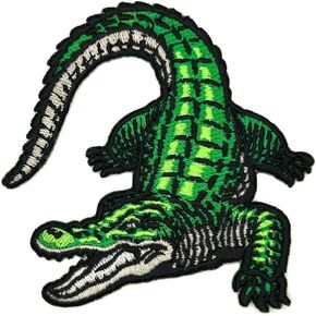 3.5" Embroidered Alligator Iron On Patch | Decorative Backwoods Cartoon Zoo African Animal Gator Alligator Crocodile Applique Iron On/Sew On Patches for Clothing, Hats, Jackets, Clothes, Backpacks