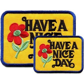 2 Pcs Have A Nice Day Flower Iron On Patches for Backpacks, Hats, DIY Sew on Applique Patch, Vintage Embroidered Patches for Repair Clothes, Jackets, Jeans