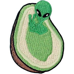 Alien in Avocado Patches Embroidered Applique Iron On Sew On Emblem