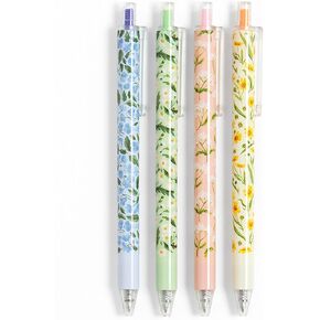 1Canoe2 Roadside Bloom Gel Pens Floral Themed Set of 4 in Orange, Pink, Green & Blue Ink, Colored Pens for Journaling and Note Taking, Cute Multi-Colored for Writing