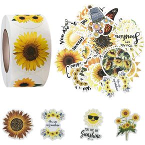 550 PCS Sunflower Stickers, SourceTon 500 PCS 1.5 Inch Sunflower Labels with 8 Sunflower Patterns Stickers Rolls Self Adhesive Seals and 50 PCS Sunflowers Mixed Stickers
