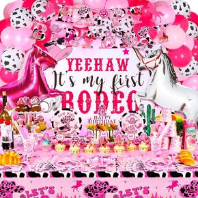 Cowgirl Birthday Party Decorations, 161 PCS Western Birthday Party Decorations, Cowgirl Themed Party Decorations, Include Balloons, Backdrop, Tablecloth, Banners, Cake Toppers, Plates Napkins