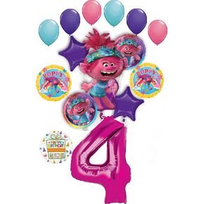 Poppy World Tour 4th Birthday Party Supplies Trolls 15pc Balloon Bouquet Decorations