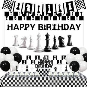Chess Birthday Decorations International Chess Birthday Backdrop Banner Chess Theme Banner Garland Table Cloth Chess Birthday Cake Topper Funny Board Game Chess Birthday Party Decor