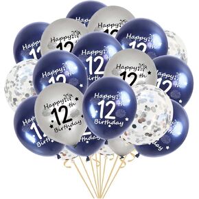 14th Birthday Balloons, 21Pcs Navy Blue Silver Happy 14th Birthday Balloons 12inch Latex Confetti Balloons for Him Boys Girls Son 14 Years Old Birthday Supplies Decorations(14th)