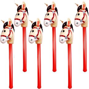 6 Pcs 40 Inch Brown Inflatable Stick Horse Colorful Horse Head Stick Balloon Horse Birthday Party Supplies Pony Stick for Christmas Horse Themed Party Decorations Costume Stick