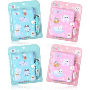 JieyueJewelry 4 Pcs Small Notebook with Pen, Cute Notebooks for Girls, Mini Notebook with Pen Girls Mini Notebooks for Kids Suitable for Children's Back-To-School Gifts,Travel Notebooks,Birthday Gifts