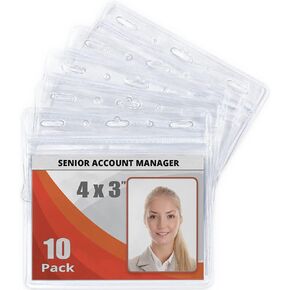 Mifflin-USA Card Protector (4x3 Inch, Clear, Bulk 100 Pack) Quick Load Horizontal No Zipper Name ID Badge Holder