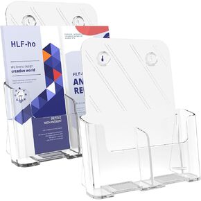 Brochure Holder 8.5x11 Inch Acrylic Literature Holders Clear Plastic Flyer Display Stand for Pamphlets, Booklets, Magazines, Menus for Office, Countertop Use or Wall Mount Use, 2 Pack