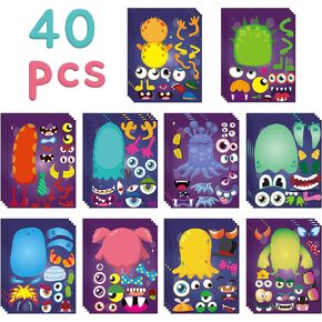 Mallmall6 40pcs Halloween Monsters تصنع ملصقات الوجه للأطفال تصنع حفلات وحش صغيرة خاصة بك لتوفيرات الفنون الحرف الإبداعية DIY DIRECT BIRDY DIRED DIRE