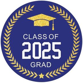 Blue and Gold Class of 2025 Graduation Party Favor Stickers - 2 inch - 50 Labels