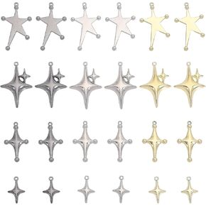 CHGCRAFT 24Pcs 12Styles Star Rack Plating Alloy Pendants Star Shape Pendant for DIY Handmade Earring Necklace Jewelry Making