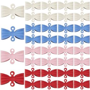 1 Box 40Pcs 4 Colors Bowknot Connector Charm Bow Charms Bulk Metal Alloy White Red Blue Pink Bows Knots Butterfly Double Hole Link Connectors Charm for Jewelry Making Charms Earring DIY Craft