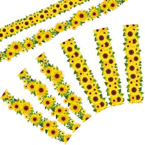 Sunflower Border Fall Bulletin Board Classroom Bulletin Border Wall Decor Sign Sunflower Garland Die Cut Border Classroom Decor Border with Leaves for Baby Shower Party Decor (39 Ft, Warm Style)
