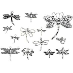Assorted Dragonfly Charm Pendant Connector for DIY Jewelry Making Accessaries(13pcs,Antique Silver Tone)
