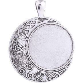 15pcs 25mm Moon Round Antique Silver Trays Bezels Cameo Setting Cabochon Pendant Charms for Crafting DIY Neckalce Jewelry Making