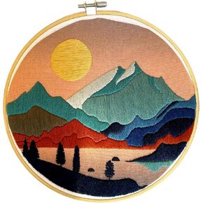 mozhijing Landscape Embroidery Stamped Pattern.Scenery Embroidery Kits for Beginners Adults, Mountains and Lake Stamped Cross Stitch Kits for Beginners (Pattern A)