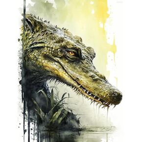 IPISSOI 5D Diamond Painting Kits, Crocodile Diamond Painting Full Diamond Round Crystal Rhinestone Art Kits Cross Stitch Art Crafts for Home Wall Decor 12X16 Inch