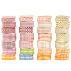 36 Rolls Grid Washi Tape Pack Plaid Arts Adhesive Tapes Basic Patterns Decorative Masking Tape Set for Craft, Kids, Scrapbook, DIY, Gift Wrapping (3-Green & Brown)