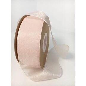 Hellensp 1-1/2 inch Pink Sheer Organza Ribbon Pink 50 Yards Sheer Ribbon for Bouquets Wrapping Decoration Wedding Invitations