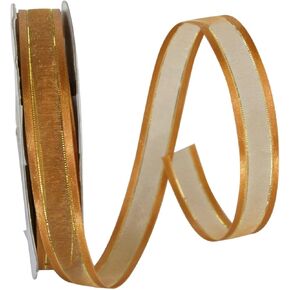 Reliant Ribbon Sheer Satin Edge Metallic Ribbon, 5/8 Inch X 25 Yards, Antique Gold