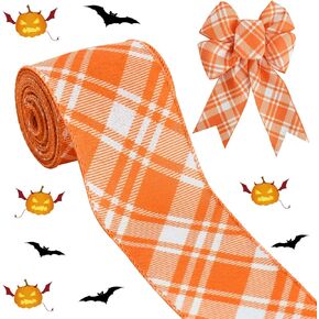 TONIFUL 2.5 Inch Wired Edge Burlap Ribbon, Natural Burlap Color and Plaid Ribbons for Gift Wrapping, Wreath Bows Making, Crafts Home Party Christmas Tree Decoration（Plaid ，6yds）