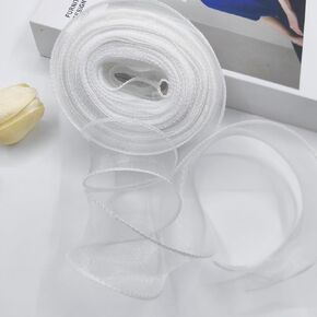Sheer Organza Ribbon Wavy Knot Wired Ribbon1 Large roll 1.5inch x40 Yards for Gift Wrapping Handmade Fabric Bouquet Craft Bows Christmas Birthday Wedding Party Decoration (1-1/2 Inch) (White)