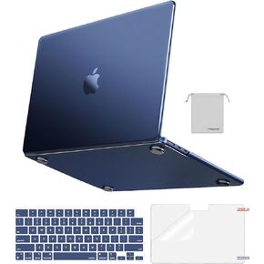 MOSISO Compatible with MacBook Air 13 inch Case 2025 2024 2023 2022 M4 A3240 M3 A3113 M2 A2681, Ultra-Thin Natural Original Hard Shell&Matching Color Keyboard Cover&Screen Film&Pouch, Midnight Blue