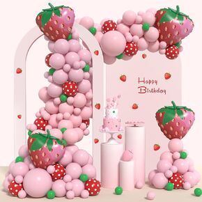 JOGAMS Strawberry Balloon Arch Kit, Red Polka Dot Strawberry Balloons for Berry Themed Baby Shower Birthday Party Supplies for Girl