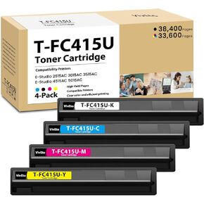 TFC415U T-FC415U High Capacity Toner Cartridge Replacement for Toshiba T-FC415U-K T-FC415U-C T-FC415U-M T-FC415U-Y for E-Studio 2515AC 3015AC 3515AC 4515AC Printers, 4 Pack T-FC415U Toner Cartridges