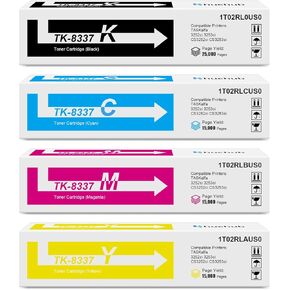 TK-8337 Toner Cartridge Replacement for Kyocera TK8337 TK-8337K TK-8337C TK-8337M TK-8337Y Toner for TASKalfa 3252ci 3253ci CS3252ci CS3253ci Printer - (Black Cyan Magenta Yellow, 4 Pack)