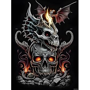 جمجمة كاملة من الماس جولة فنية الماس للبالغين ، طقم الرسم 5D DIY Dragon Darmond ، مجموعة DIY Diamond Painting لزينة جدار غرفة نوم 12x16 بوصة