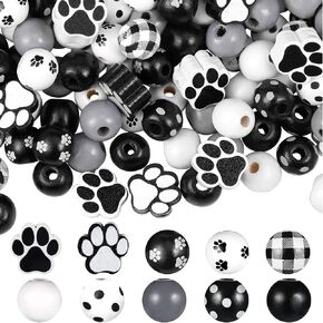 Spiareal 215 PCS Paw Wooden Beads Dog Paw Topprint Wood Beads for Pet Charm Jewelry Making DIY Craft Party Home Decoration